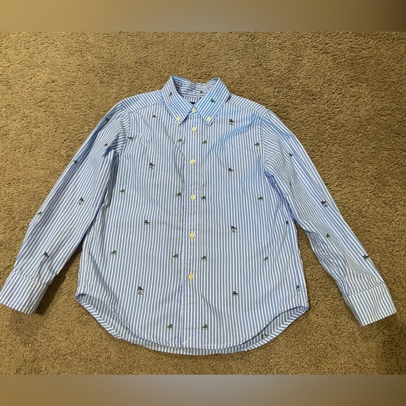 Ralph Lauren Boys Button Down Shirt Size 6 Blue Cotton Striped Embroidered - Picture 1 of 9